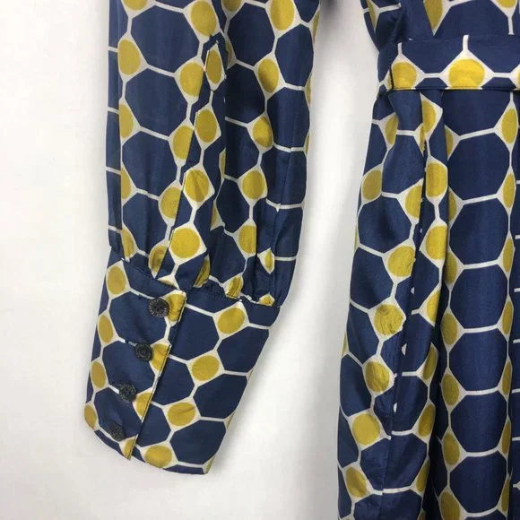 Brooks Brothers Silk Navy and Gold Geometric Dress - Picture 15 of 16
